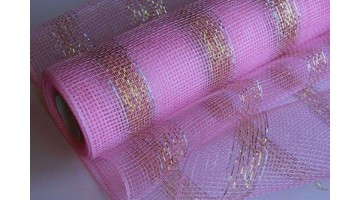Сетка Максима с зол полосой 53см х 6,5м розовая, рулон
