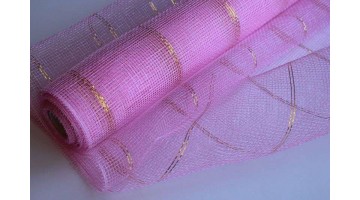 Сетка с зол полосой 53см х 6,5м розовая, рулон
