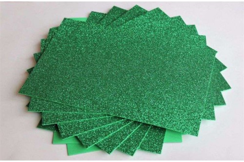 Глиттерный фоамиран EVA тёмно-зелёный 2мм, 20*30см, лист 