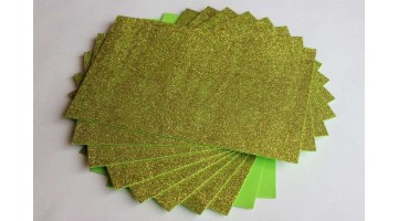 Глиттерный фоамиран EVA жёлто-салатовый 2мм, 20*30см, лист 