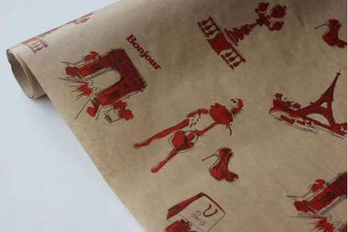 Крафт бумага Парижские мотивы красно-чёрная 40гр/м2 70см, рулон