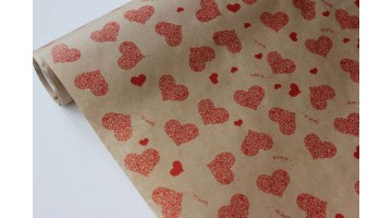 Крафт бумага Сердца Love is красная 40гр/м2 70см, рулон