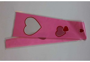 Упаковка для цветов пакет конус на 1 розу Сердца 15/80см розовый/белый/красный, шт