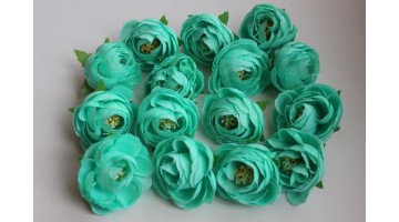 Искусственные цветы Бутон камелии бирюзовый ткань 35мм, шт