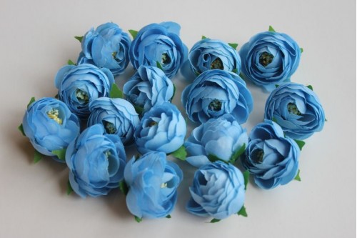 Искусственные цветы Бутон камелии голубой ткань 35мм, шт