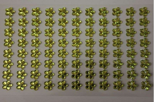 Клеевые стразы на листе Цветок лимонные 10мм, 88шт