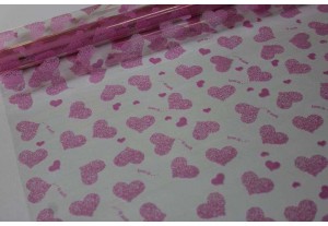 Плёнка с рисунком Сердца Love is розовая 70см х 8м, рулон