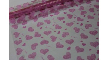 Плёнка с рисунком Сердца Love is розовая 70см х 8м, рулон