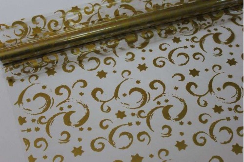 Плёнка с рисунком Звездопад золото 70см х 8м, рулон