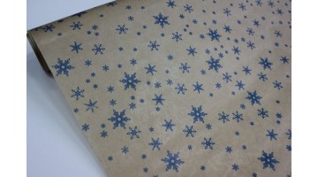 Крафт бумага Снежинки синяя 40гр/м2 70см, рулон
