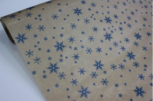 Крафт бумага Снежинки синяя 40гр/м2 70см, рулон