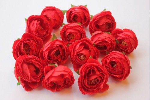 Искусственные цветы Бутон камелии красный ткань 35мм, шт