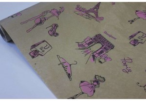 Крафт бумага Парижские мотивы розово-чёрная 40гр/м2 70см, рулон