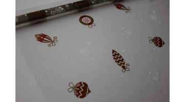Плёнка с рисунком Ёлочные игрушки красная - золото 80см х 7м, рулон