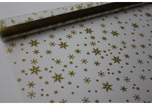 Плёнка с рисунком Снежинки золото 70см х 8м, рулон