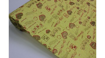 Жатая бумага эколюкс Астрид Сердца Love жёлтая 70см х 5м, рулон