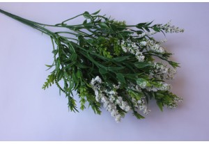 Искусственная зелень Ветка зелени с цветами обсыпная белая 30см, шт