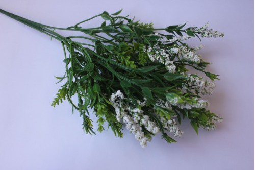 Искусственная зелень Ветка зелени с цветами обсыпная белая 30см, шт
