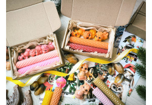 Набор из мыла и свечей восковых ручной работы из вощины в крафт коробке Новогодняя магия 100г, шт Набор из мыла и свечей восковых ручной работы из вощины в крафт коробке Новогодняя магия 100г, шт