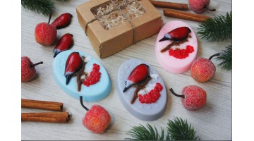 Мыло ручной работы в упаковке Снегири 100г, шт