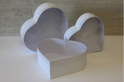 Шляпная коробка Сердце с прозрачной крышкой набор из 3х штук 28*25,2*11см, белая