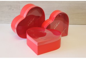 Шляпная коробка Сердце с прозрачной крышкой набор из 3х штук 28*25,2*11см, красная