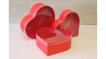 Шляпная коробка Сердце с прозрачной крышкой набор из 3х штук 28*25,2*11см, красная